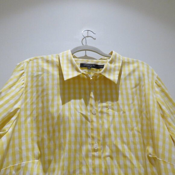 LAFAYETTE 148 Yellow White Gingham Tunic Shirt 2XL Preppy Old Money Yacht Coast - Picture 11 of 15